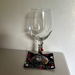 NWOT Mickey Mouse wine glass with coaster